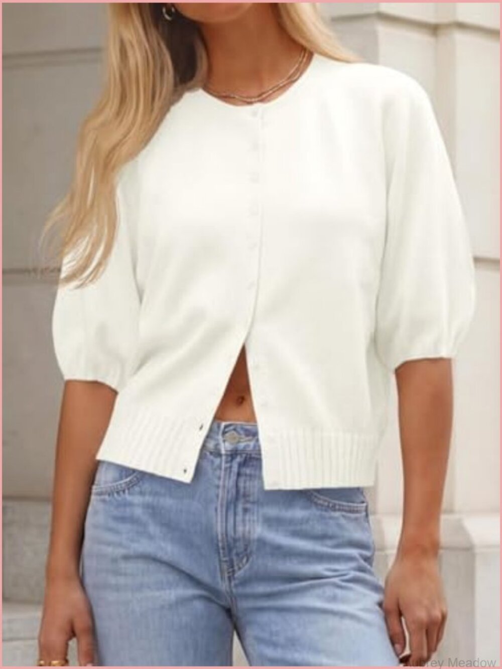 Short Sleeve Cardigan Lightweight Knit Crew Neck Button Down Sweater - Picture 4 of 7